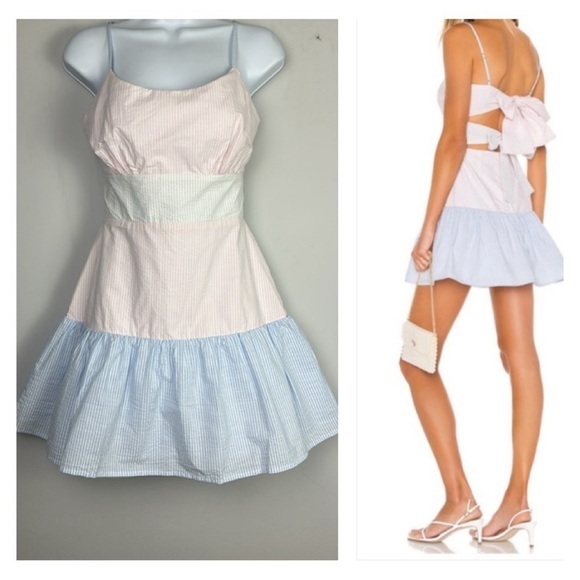 Lovers + Friends Dresses & Skirts - NEW Lovers + Friends Caesar Seersucker Mini Dress Bow Ties Small Cotton Summer